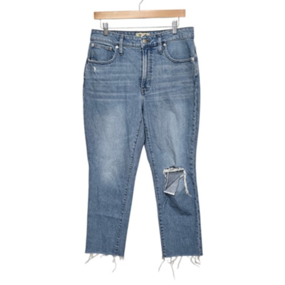 Madewell Jeans Womens 30 Blue Curvy Perfect Vintage High Rise Distressed Raw Hem